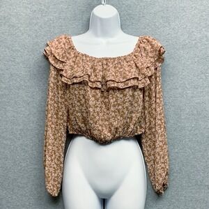 Altar'd State Peasant Cropped Top Sz XS Long Sleeve Floral Cottagecore Romantic
